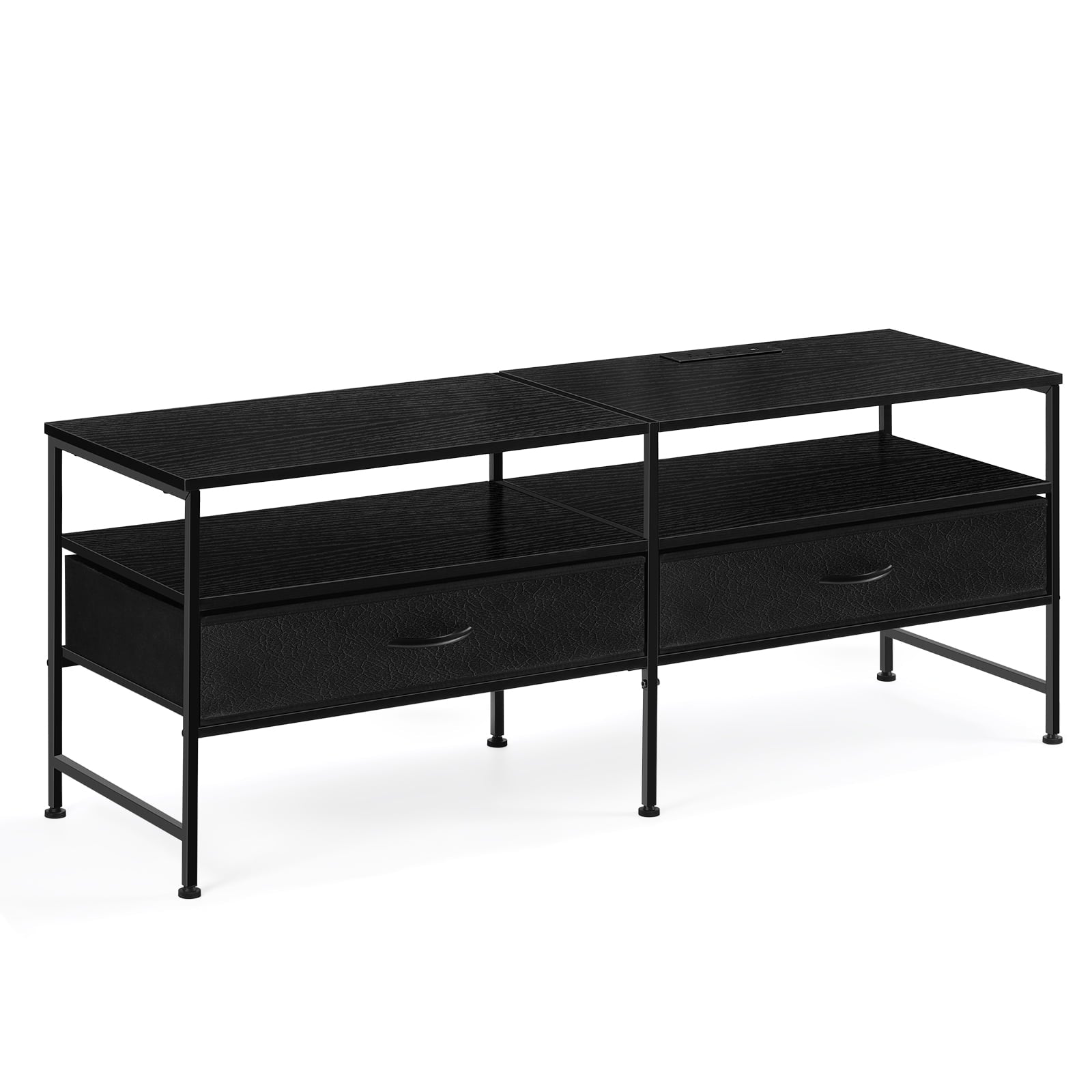 55"L Extended TV Cabinet Industrial TV Cabinet with Fabric for Living Room, Bedroom with Charging Stake Black
