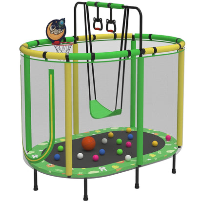 60" Toddler Trampoline with Safety Enclosure Net, SEGMART Upgraded Kids Trampoline with Basketball Hoop, Swing, Rings, Balls, Indoor Outdoor Mini Trampoline Birthday Gift for Kids Ages 3-9