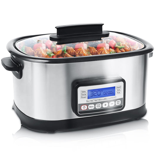 6.5Qt 11-in-1 Multi Cooker, Digital Programmable Slow Cooker With Bake, Sauté, Roast, and Sous Vide functions, 1500W Timer&Temp Control,Dishwasher Safe Lid&Nonstick Inner Pot