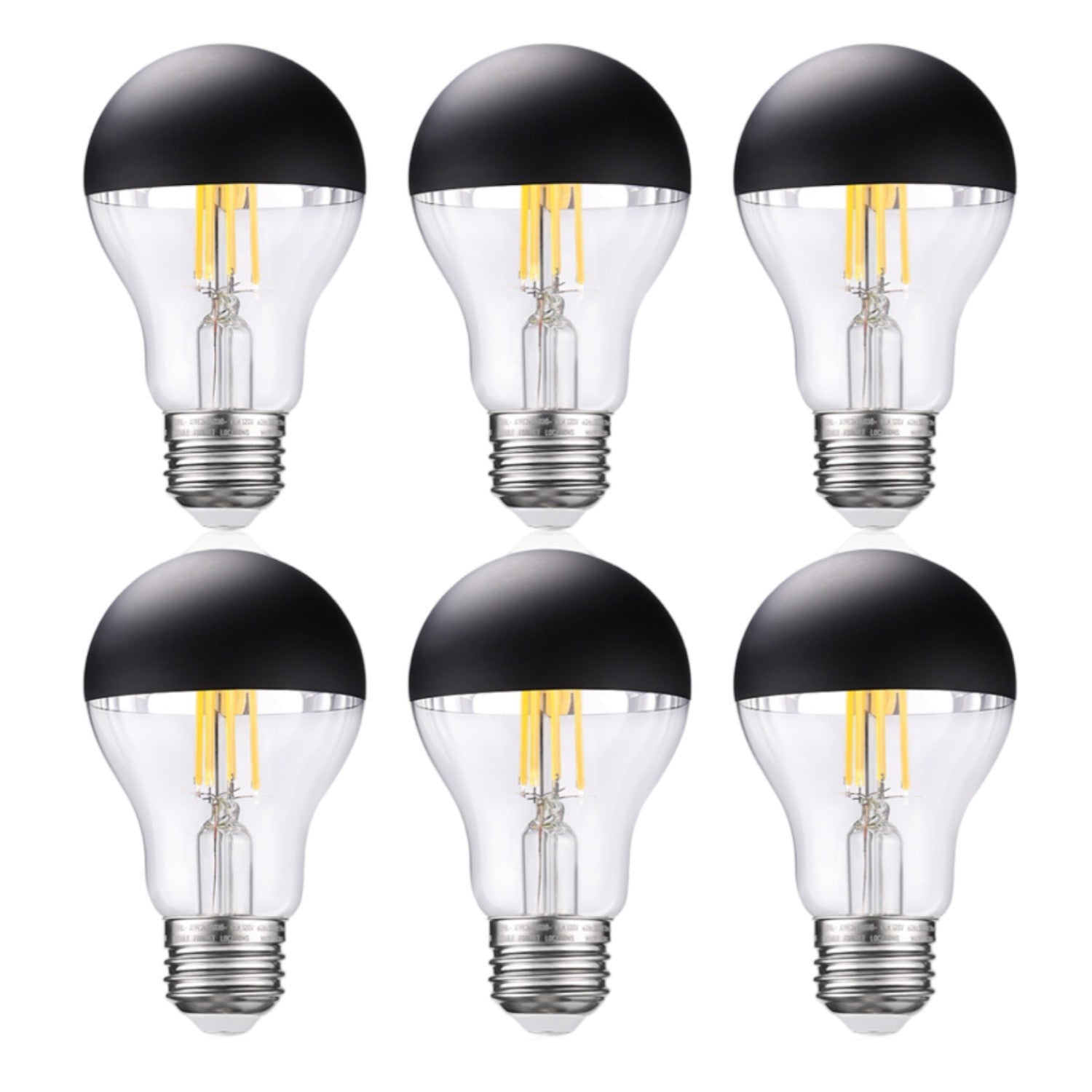 6 Pack A19 LED Dimmable Light Bulb, 4.5W(40W Eqv.), Anti Glare Half Chrome Bulbs, Black Dipped E26 Base, 3000K Warm White