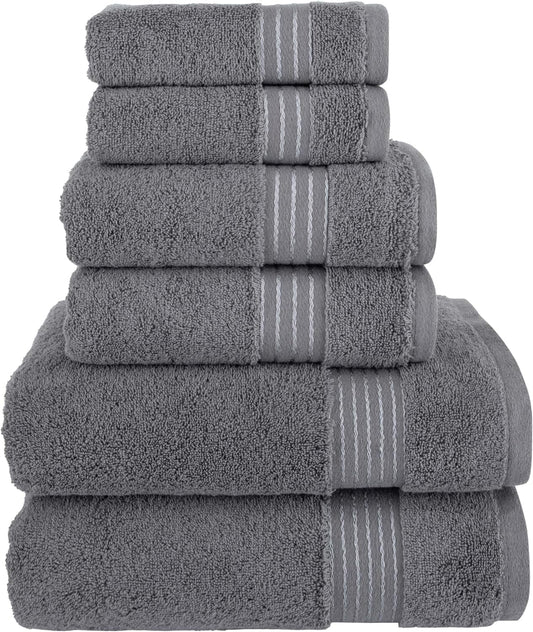 6-Piece Premium Towel Set, 2 Bath Towels, 2 Hand Towels, and 2 Wash Clothes, 600 GSM, Grey