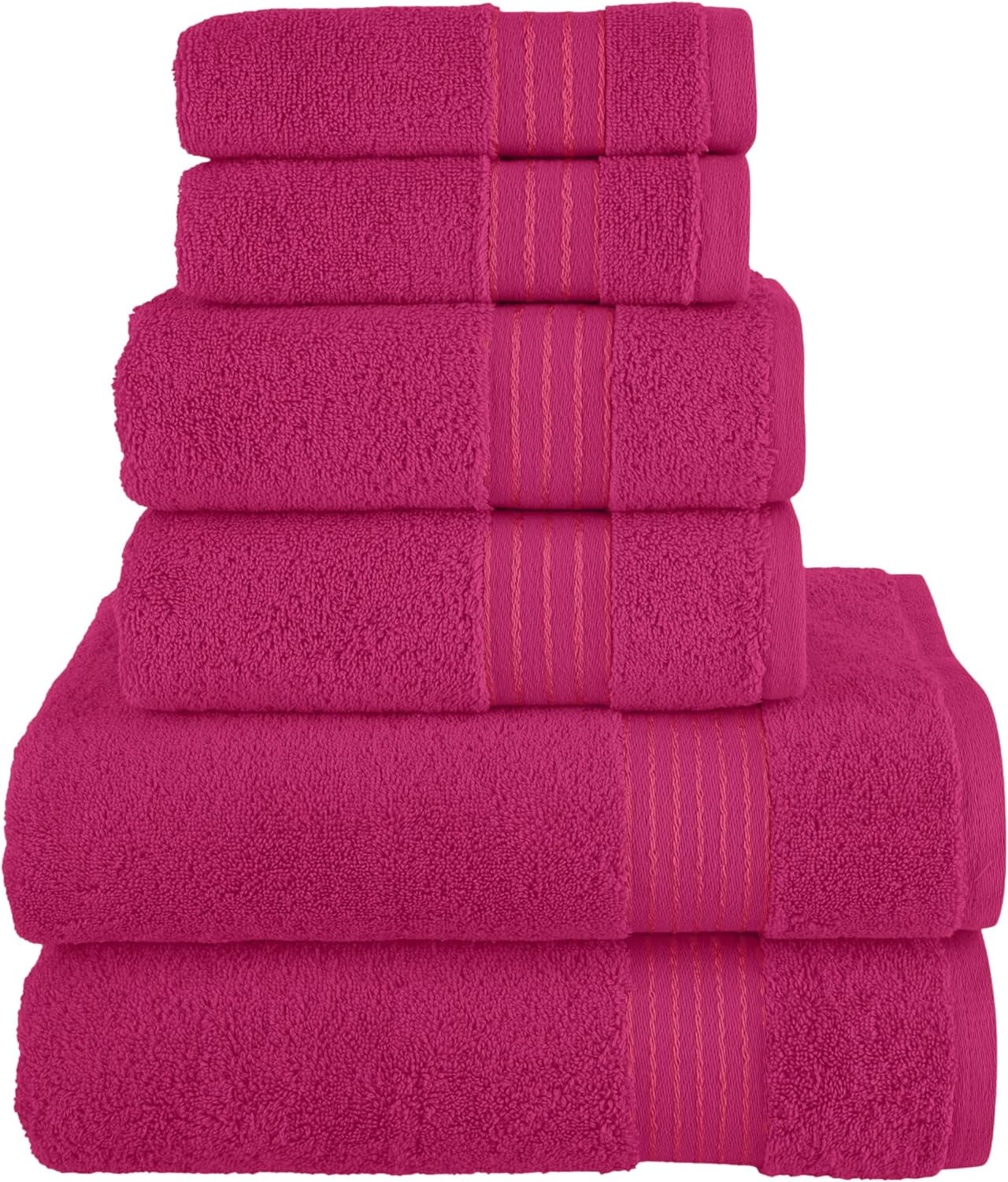 6-Piece Premium Towel Set, 2 Bath Towels, 2 Hand Towels, and 2 Wash Clothes, 600 GSM, Hot Pink