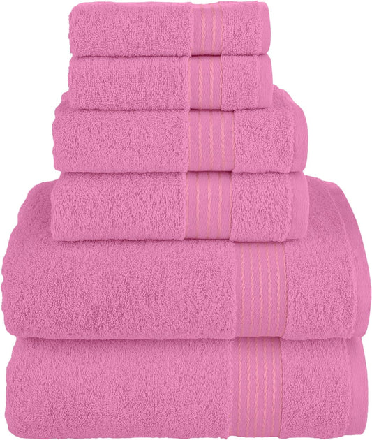 6 Piece Towel Set, 100% Cotton Premium Towel Set, 2 Bathroom Towels, 2 Hand Towels, 2 wash Cloths, Highly Absorbent Shower Towels, Towel Sets for Bathroom, Light Pink