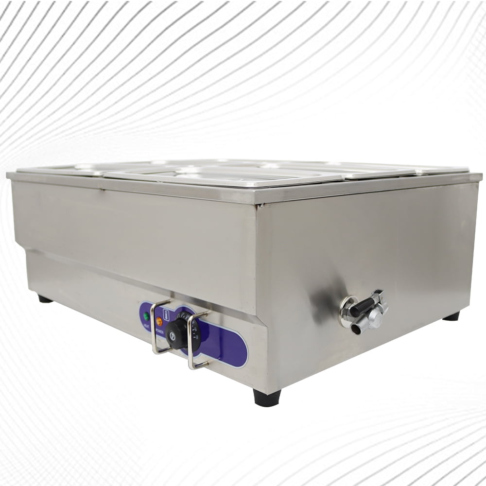 6-Pot Food Soup Warmer Commercial Canteen Buffet Steam Heater Bain-Marie Food Steamer Stainless Steel Food Container 110V Double-Row