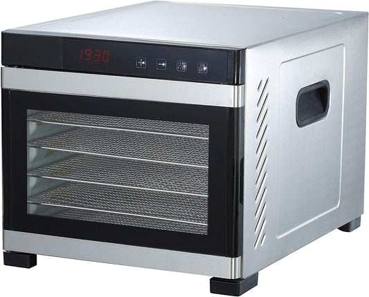 6 Tray All Stainless Steel Dehydrator with Glass Door and Digital Timer and Temperature Control for Fruit, Vegetables, Dog Treats, Fruit Leathers and More Quiet and Convenient