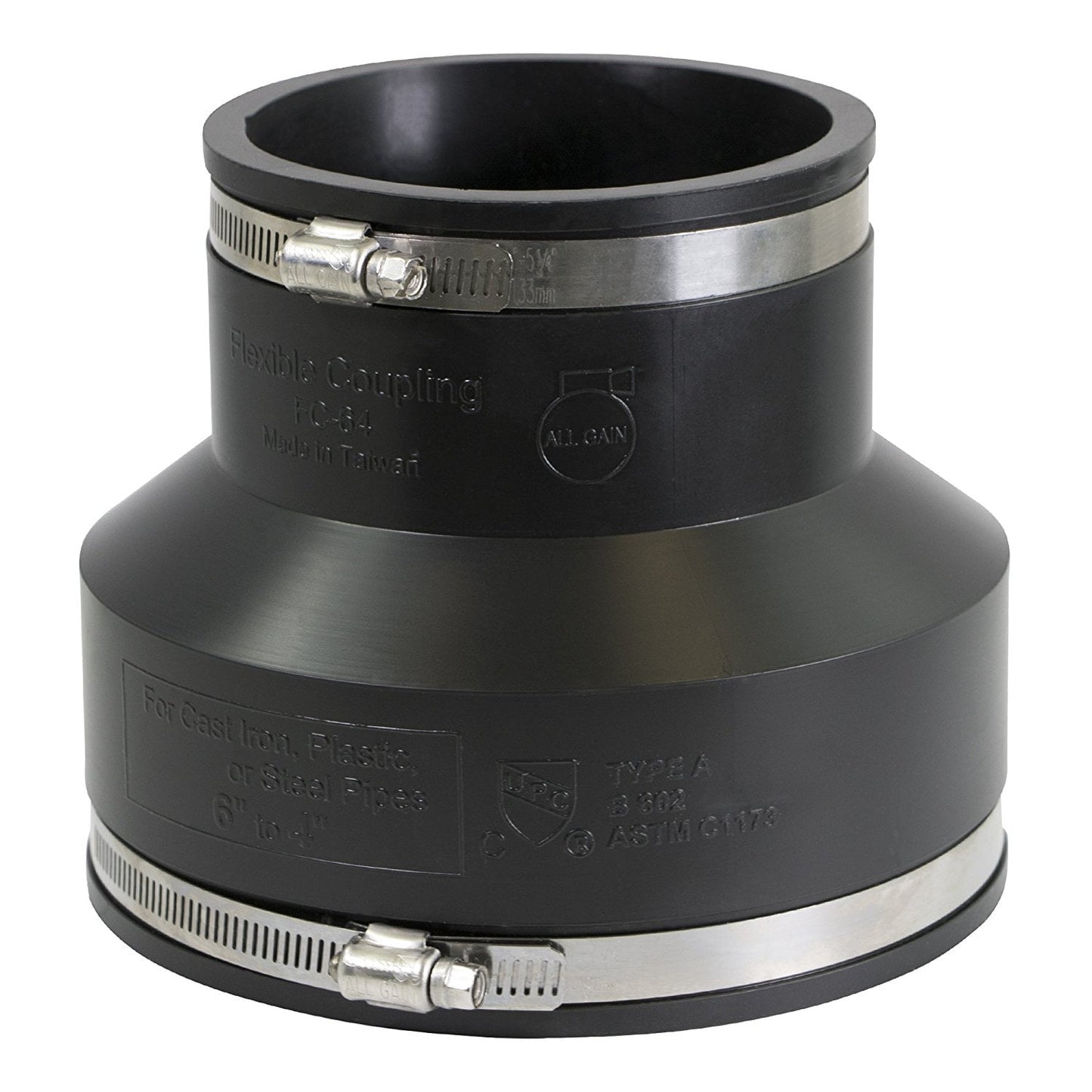6 in. x 4 in. PVC Flexible Reducing Coupling with Stainless Steel clamps