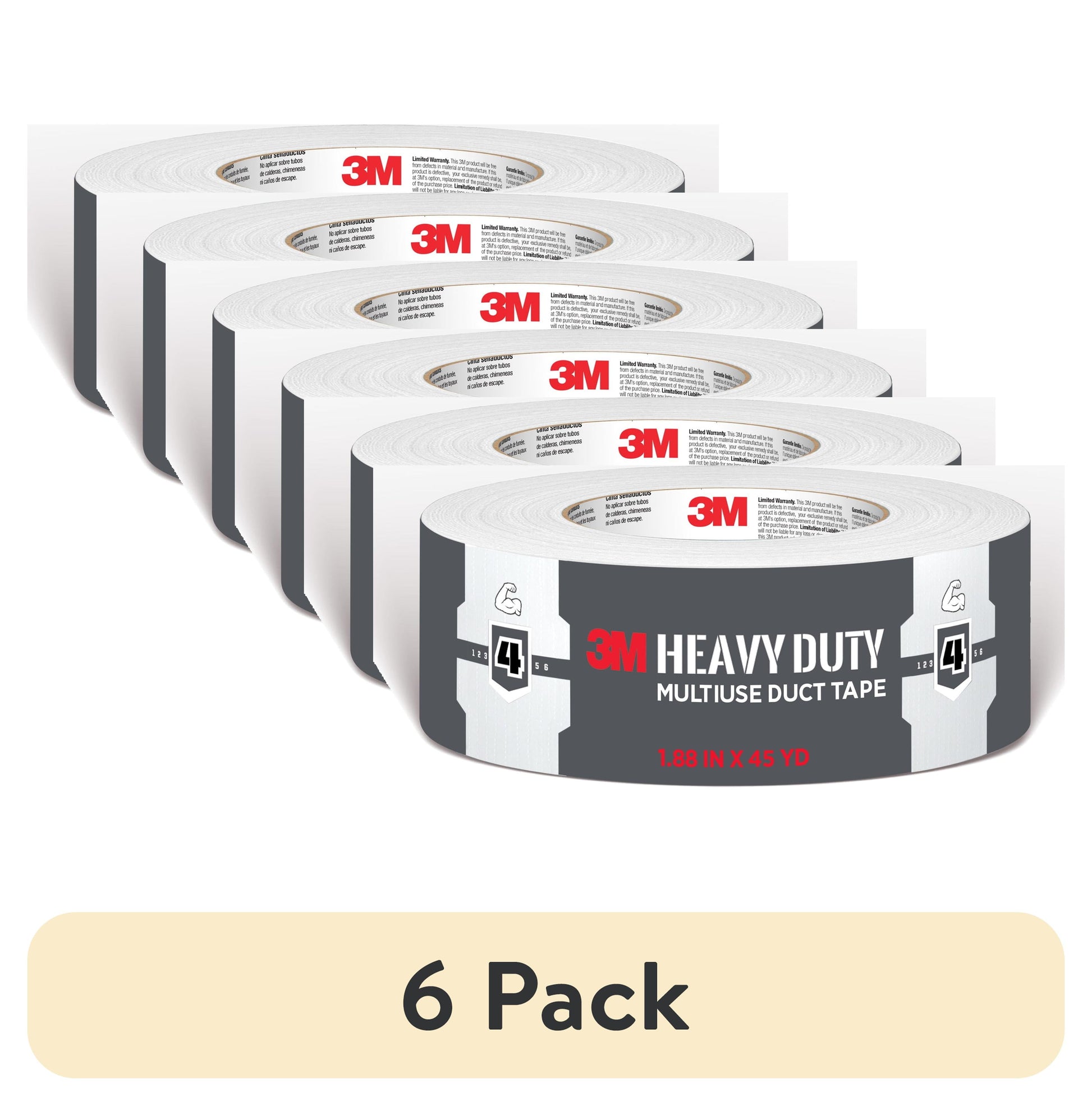 (6 pack) 3M Heavy Duty White Duct Tape, 1.88 in. x 45 yd., 1 Roll