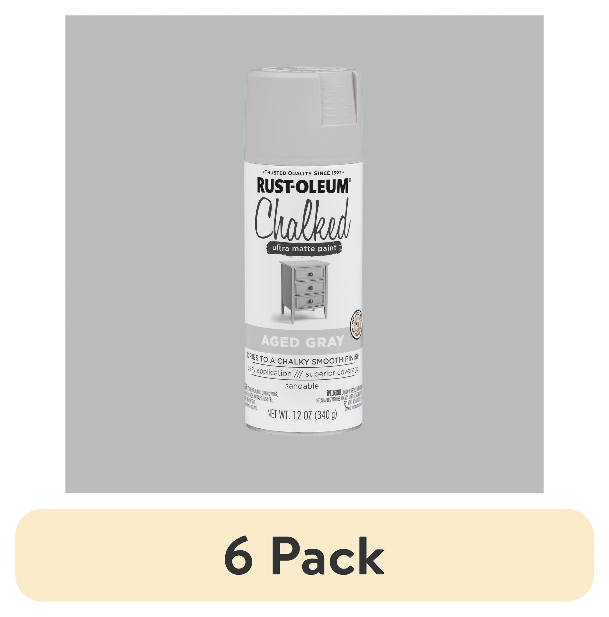 (6 pack) Aged Gray, Rust-Oleum Chalked Ultra Matte Spray Paint-302592, 12 oz