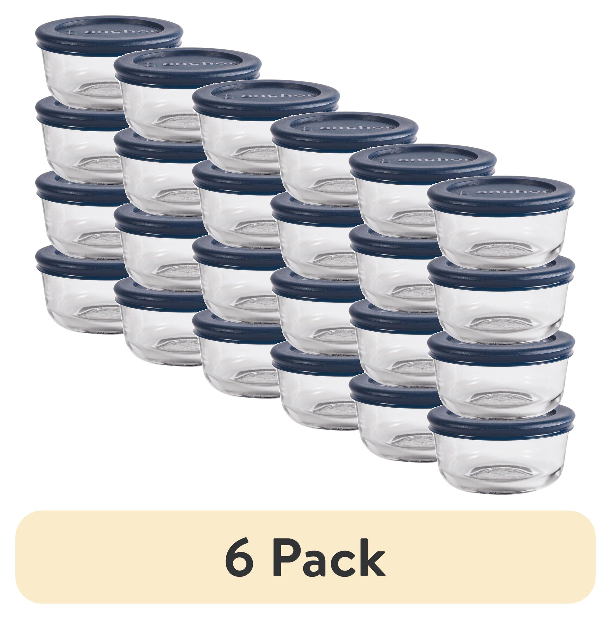 (6 pack) Anchor Hocking Glass Food Storage Containers with Lids, 1 Cup Round, Set of 4