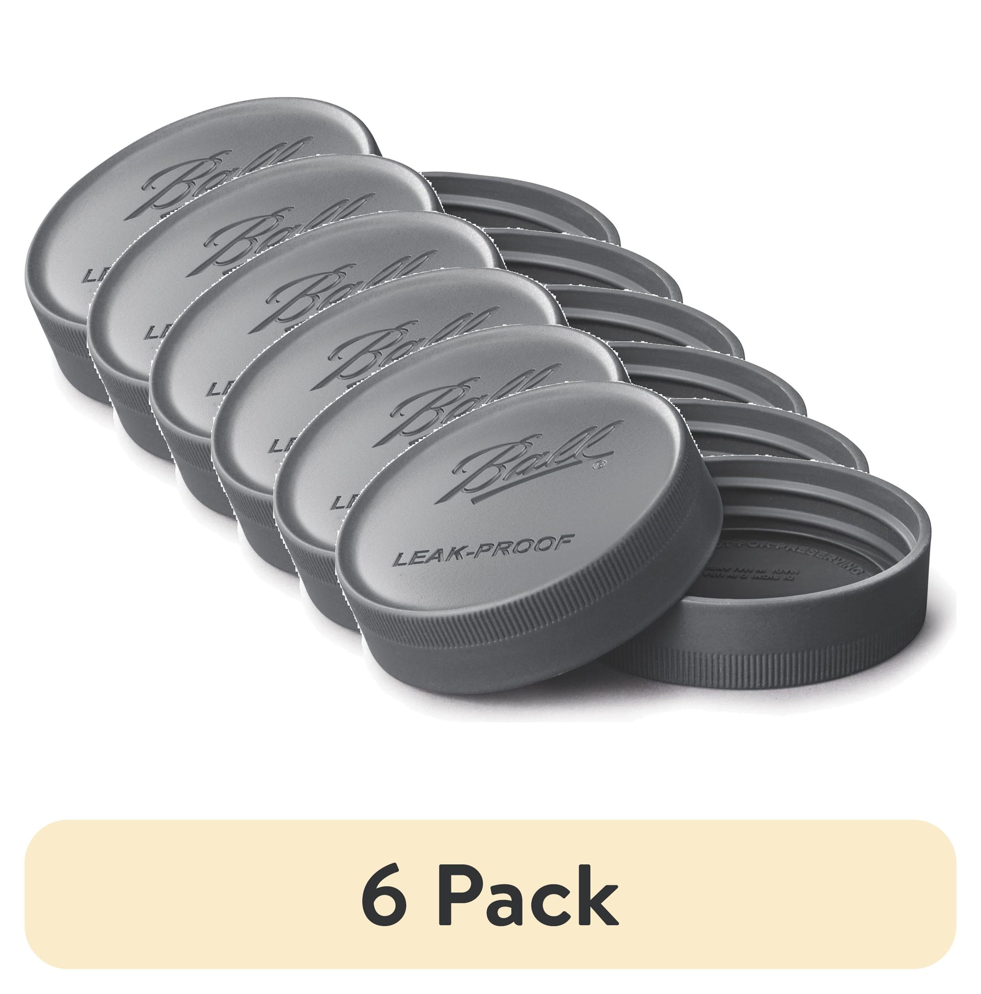 (6 pack) Ball 6-Pack Leakproof Plastic Mason Jar Lids - Wide Mouth, One-Piece Reusable Wide Mouth Canning Jar Lids for Meal Prep and Freezer Storage, Fits Ball Wide Mouth Mason Jars