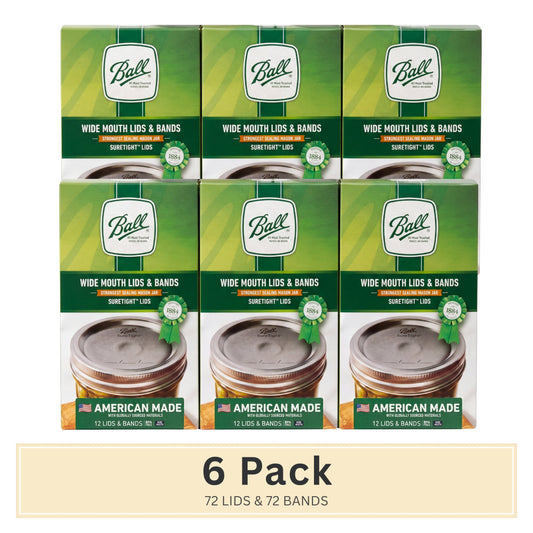 (6 pack) Ball, Wide Mouth Lids with Bands, BPA Free, 12 Count