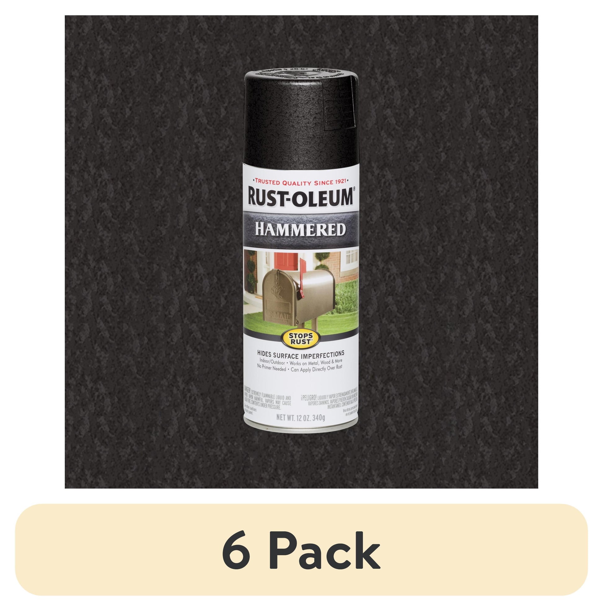 (6 pack) Negro, Pintura en Aerosol Martillada AntiÃ³xido Rust-Oleum-7215830, 12 oz