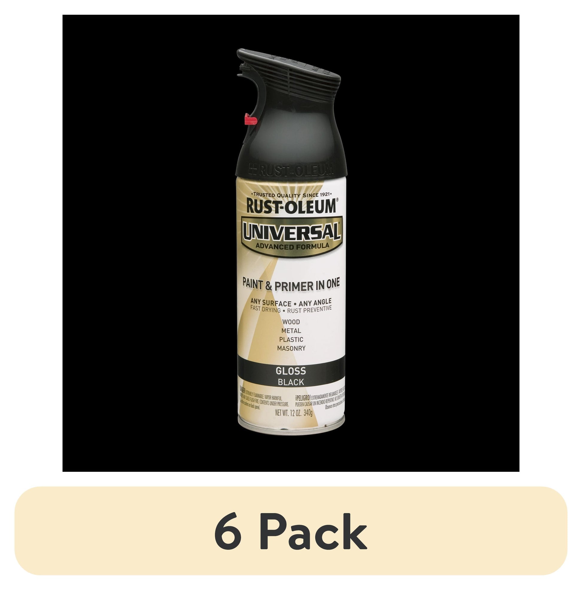 (6 pack) Black, Rust-Oleum Universal Gloss Spray Paint-302151, 12 oz