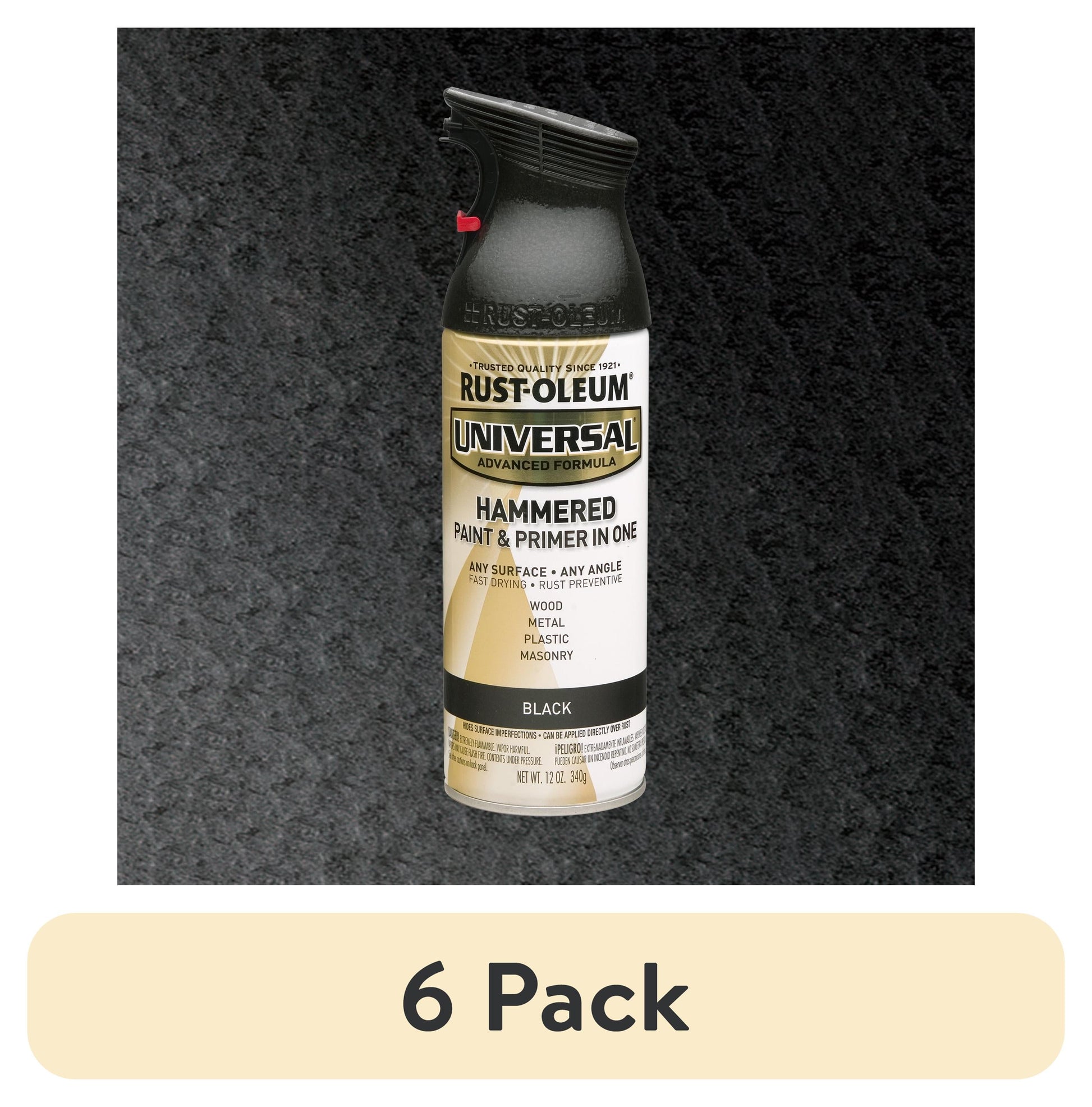 (6 pack) Black, Rust-Oleum Universal Hammered Paint & Primer Spray Paint Spray Paint-245217, 12 oz