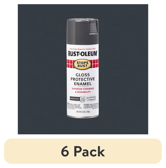 (6 pack) Charcoal Gray, Rust-Oleum Stops Rust Protective Enamel Gloss Spray Paint-7784830, 12 oz