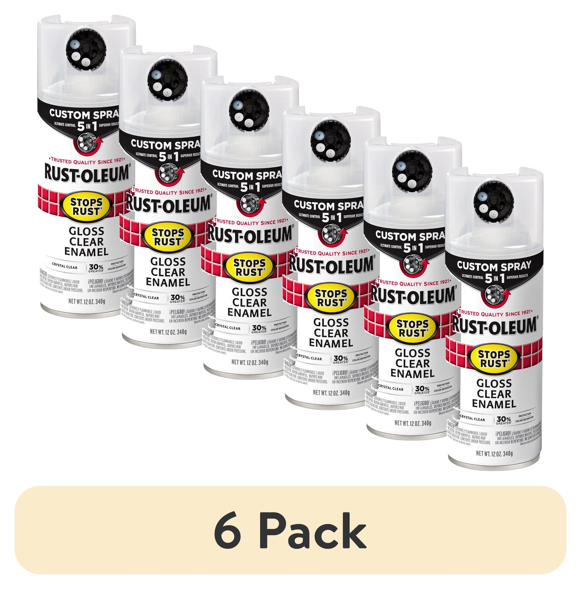 (6 pack) Clear, Rust-Oleum Stops Rust Custom Sprays 5 in 1 Gloss Spray Paint-376885, 12 oz