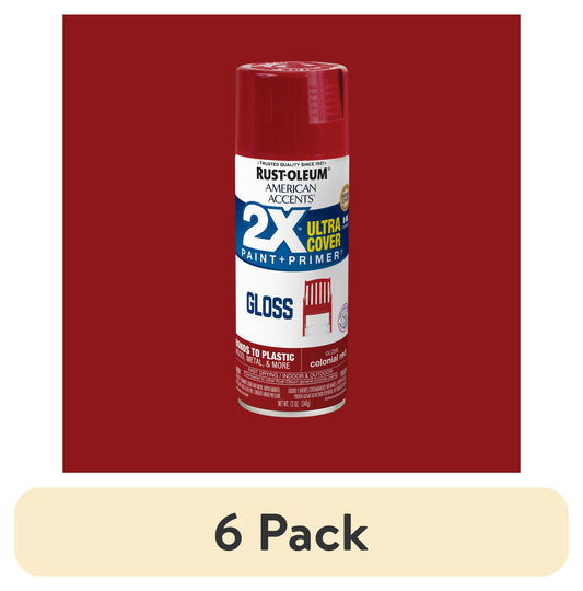 (6 pack) Rojo Colonial, Rust-Oleum American Accents 2X Ultra Cover Pintura en Aerosol Brillante-327877, 12 oz