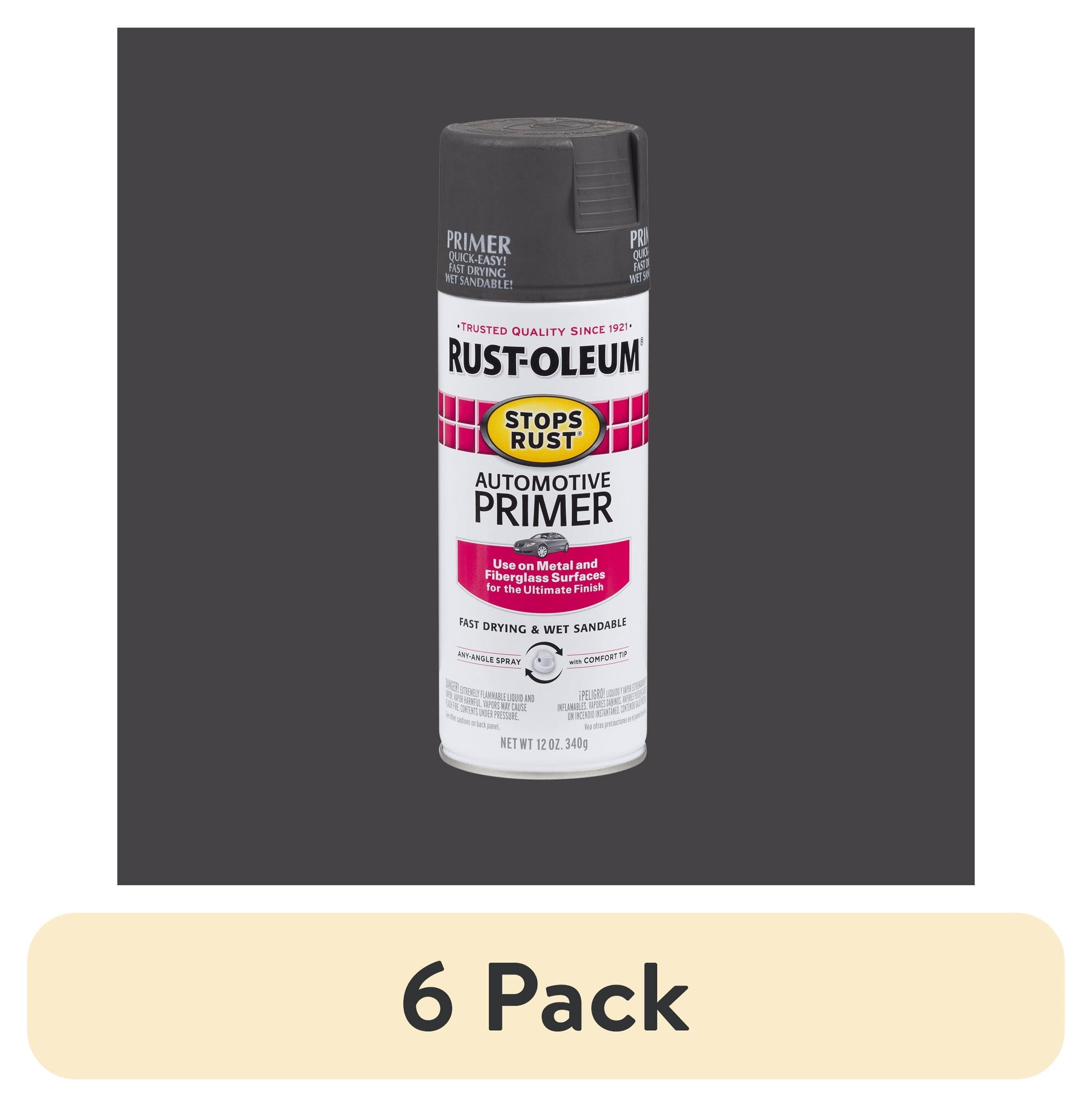 (6 pack) Dark Gray, Rust-Oleum Stops Rust Automotive Primer Spray Paint-2089830, 12 oz