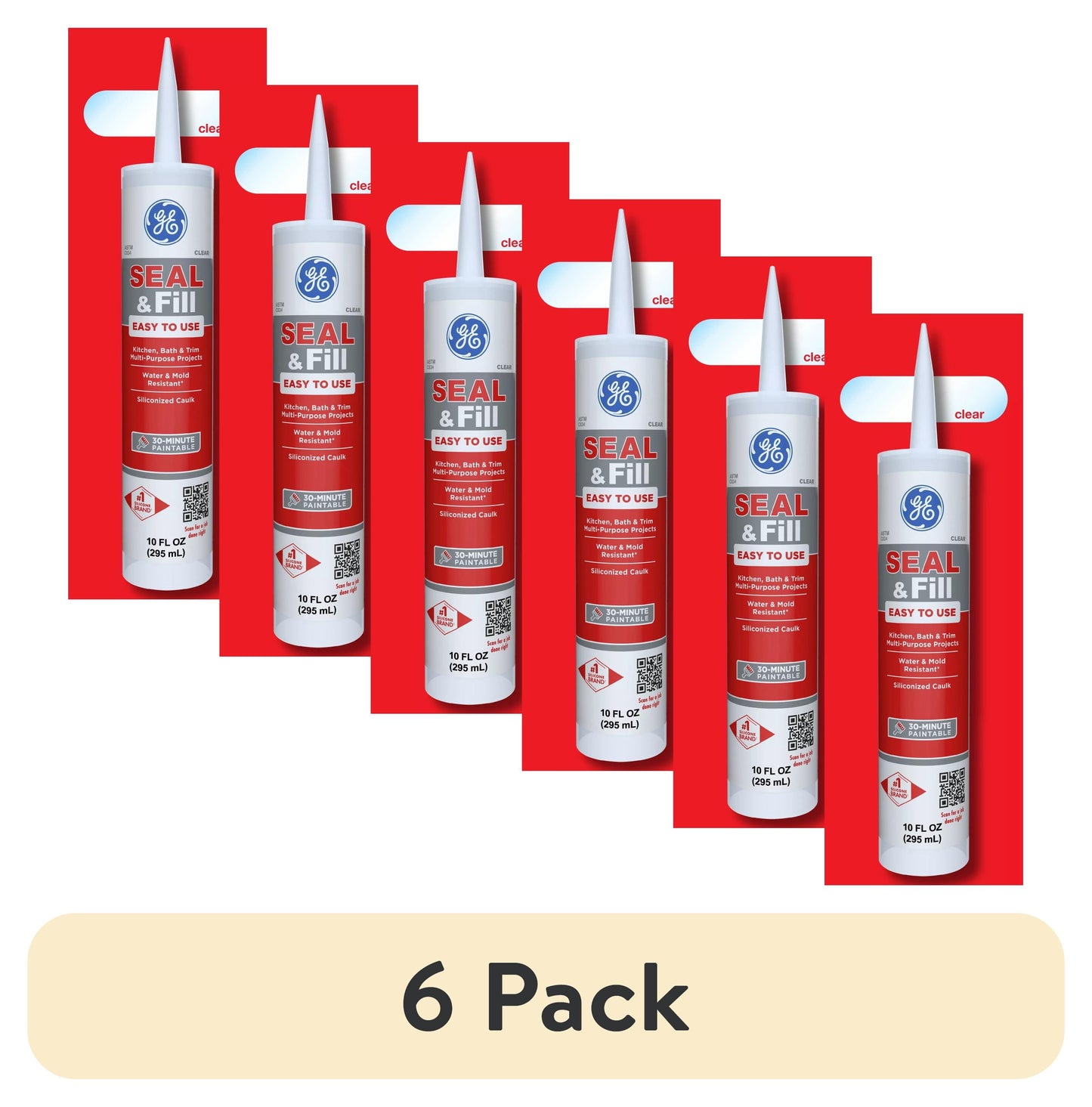 (6 pack) GE Sellar y Rellenar MultipropÃ³sito Cocina y BaÃ±o, Paquete de 1, Cartucho Transparente de 10 fl oz