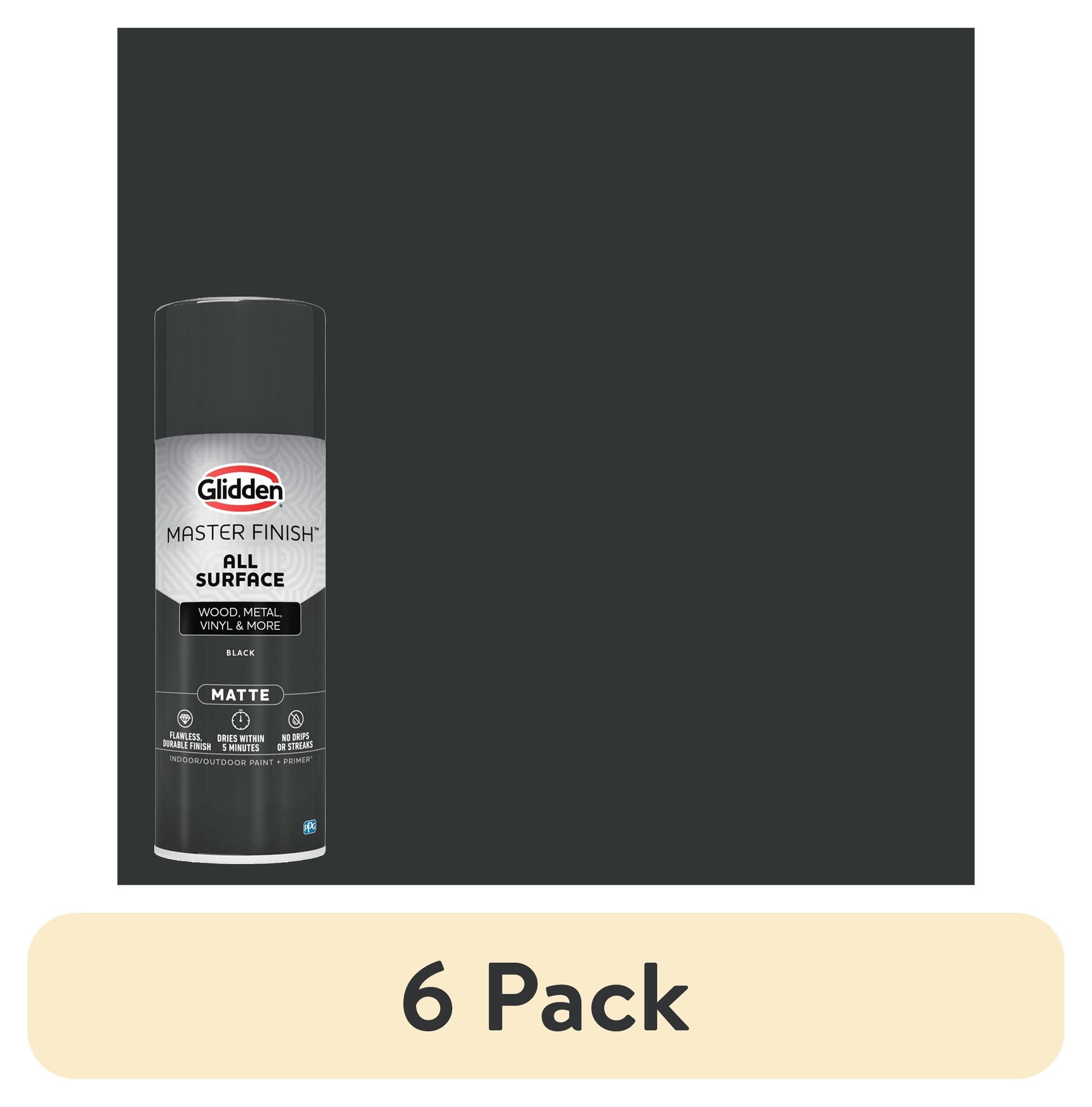 (6 pack) Glidden Master Finish 12 oz. Matte Black Interior/Exterior All Surface Spray Paint and Primer