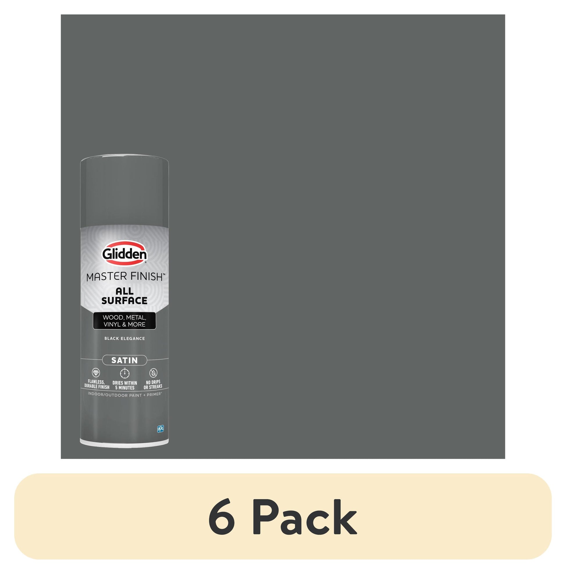 (6 pack) Glidden Master Finish 12 oz. Satin Black Elegance Interior/Exterior All Surface Spray Paint and Primer