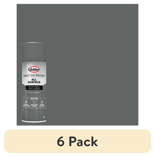 (6 pack) Glidden Master Finish 12 oz. Satin Black Elegance Interior/Exterior All Surface Spray Paint and Primer