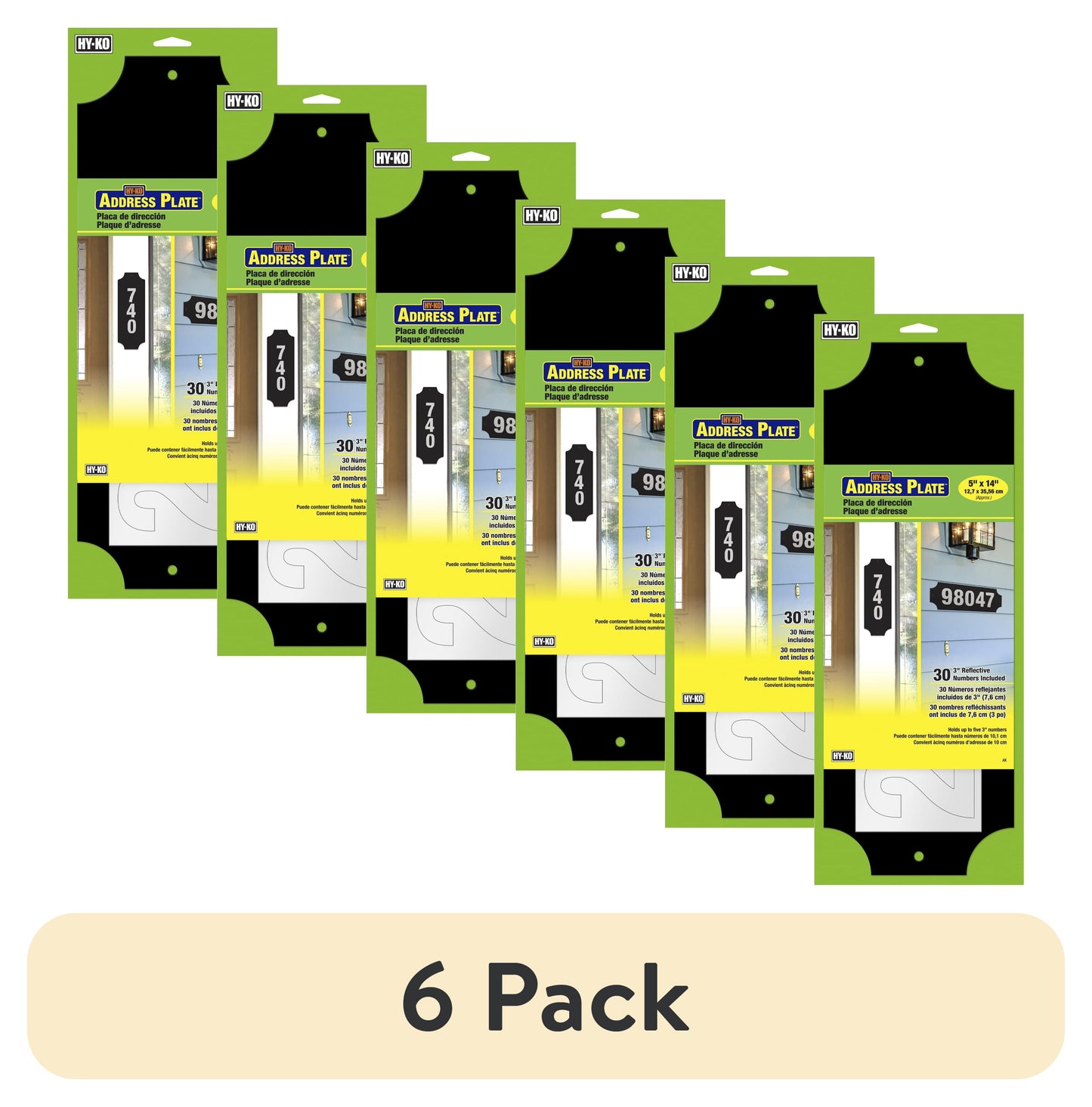 (6 pack) Hy-Ko Black Plastic House Number Plate Kit, 30 Reflective Numbers, 1 Kit