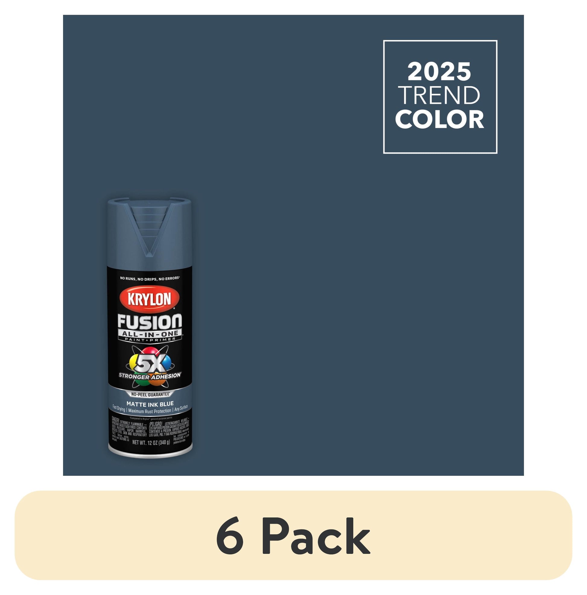 (6 pack) Krylon Fusion All-In-One, Matte, Ink Blue, 12 oz