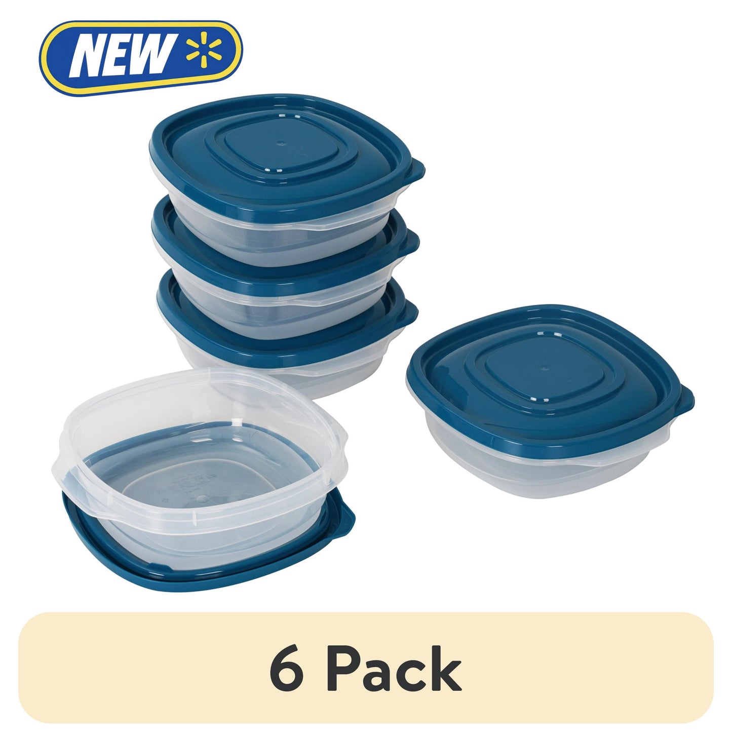 (6 pack) Mainstays Semi Durable Square 2.9cup Plastic Food Storage Container 5 Pack, Best Used for Small Leftover Storage and Lunch Transportaion