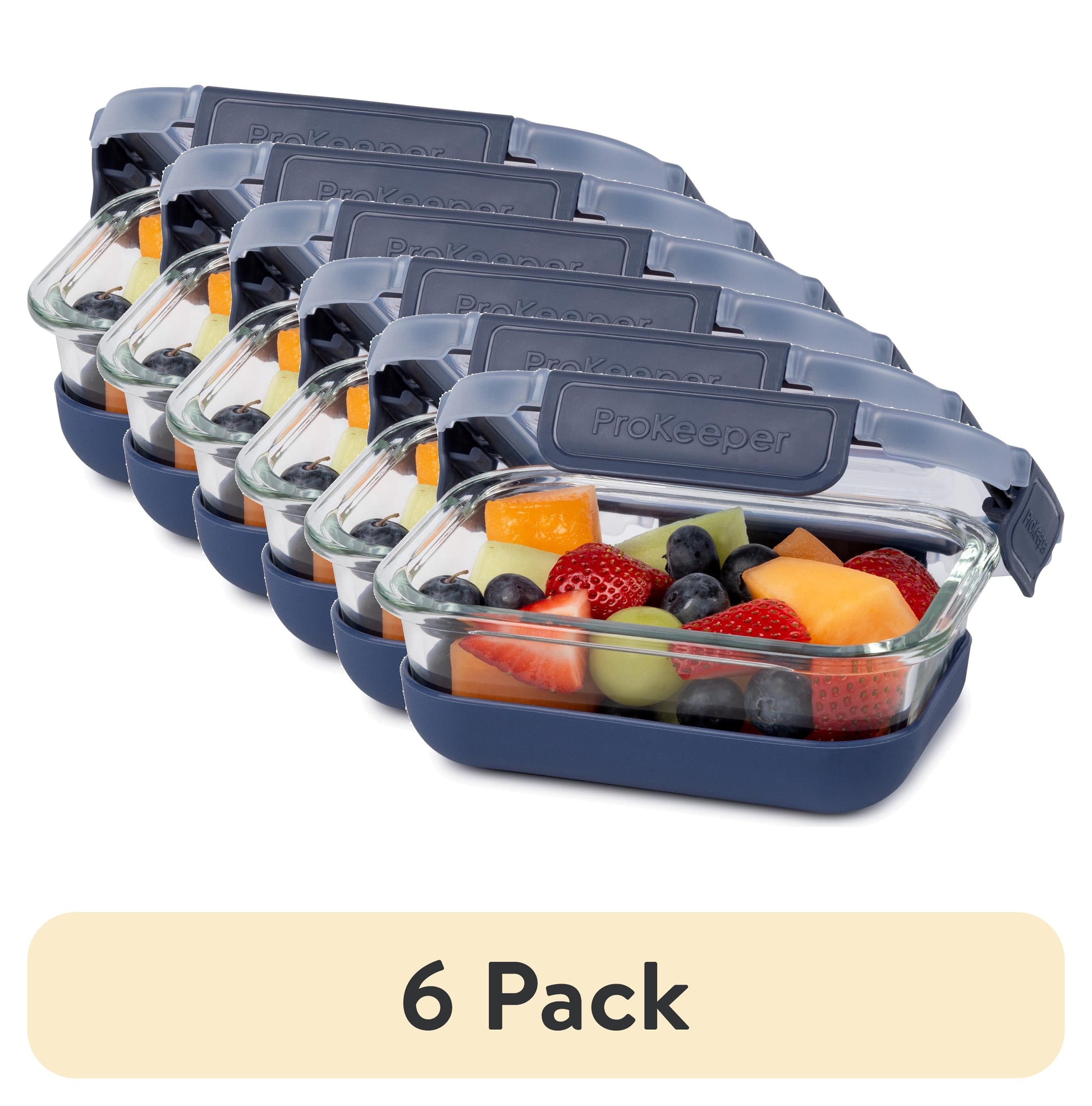 (6 pack) Prokeeper+ 1.6 Cup Glass Food Storage Container with Silicone Base, Designed to Help with Pantry Storage and Everyday Organization
