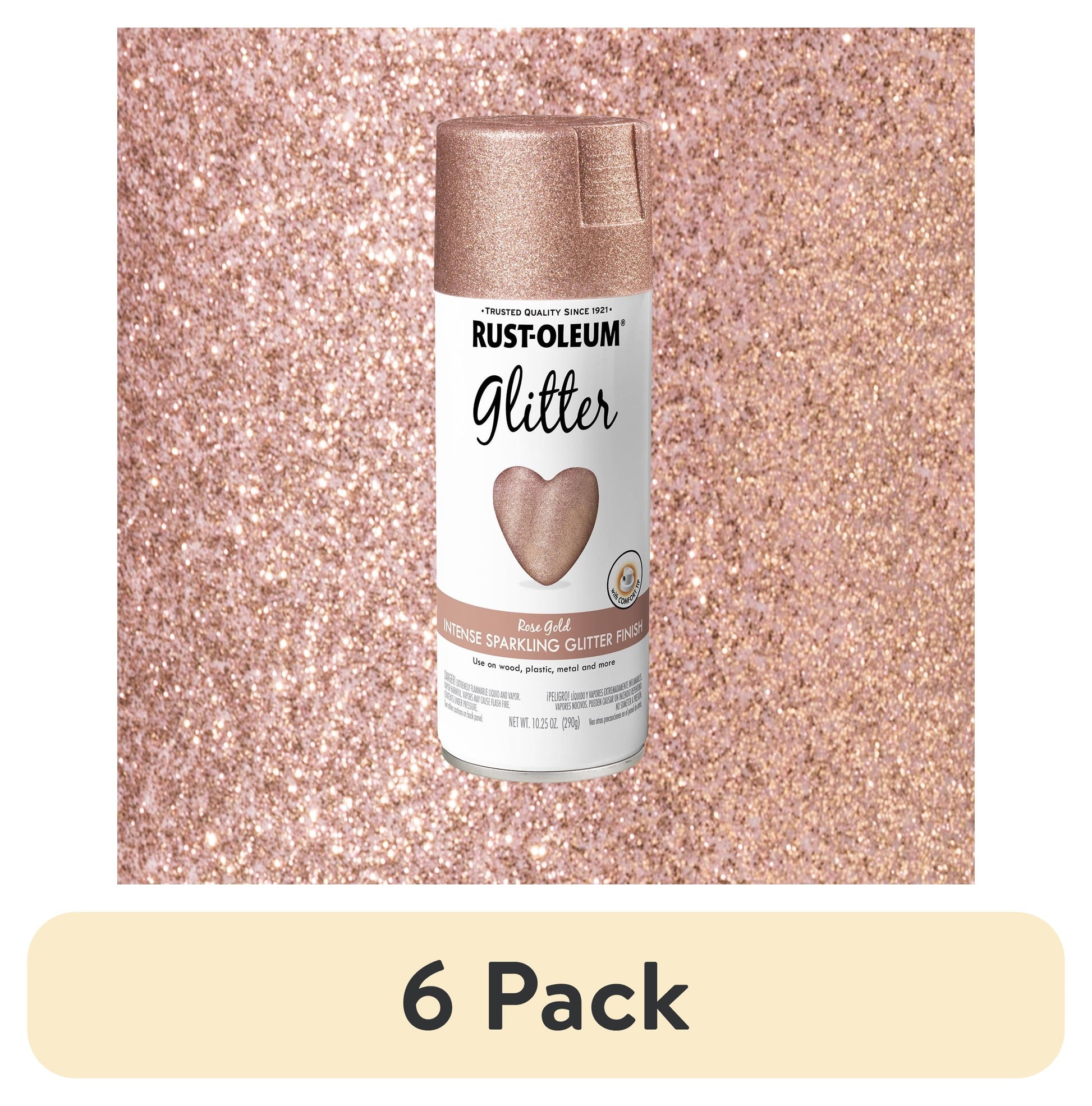 (6 pack) Rose Gold, Rust-Oleum Glitter Spray Paint-344697, 10.25 oz