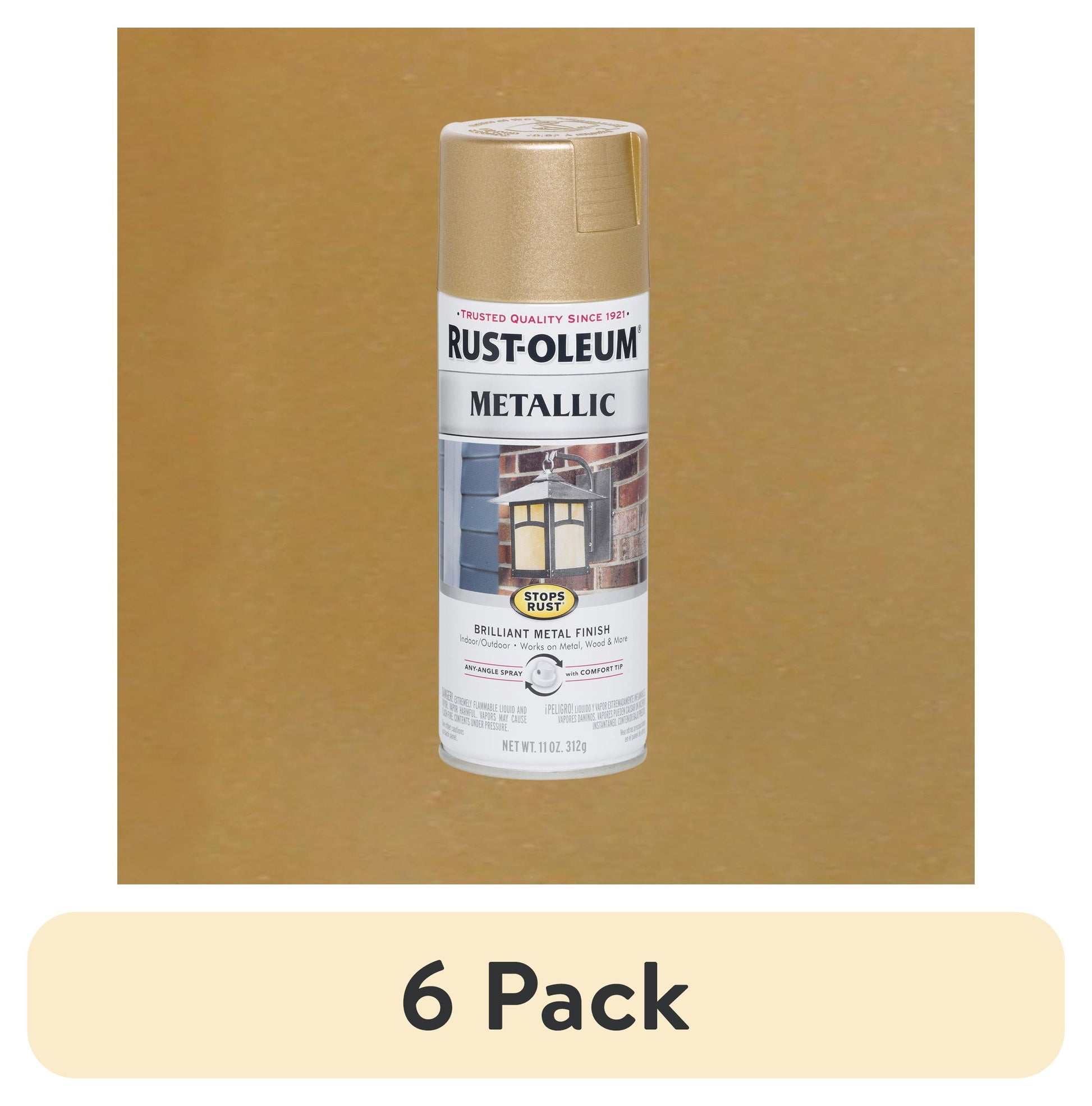 (6 pack) Warm Gold, Rust-Oleum Stops Rust Vintage Metallic Spray Paint-286524, 11 oz