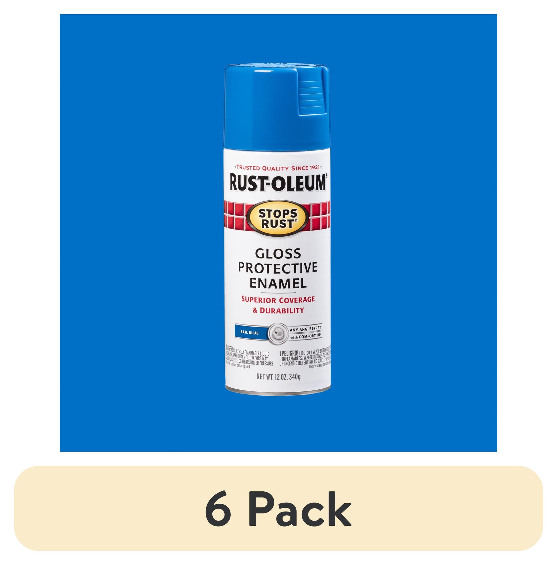 (6 pack) Sail Blue, Rust-Oleum Stops Rust Protective Enamel Gloss Spray Paint-7724830, 12 oz