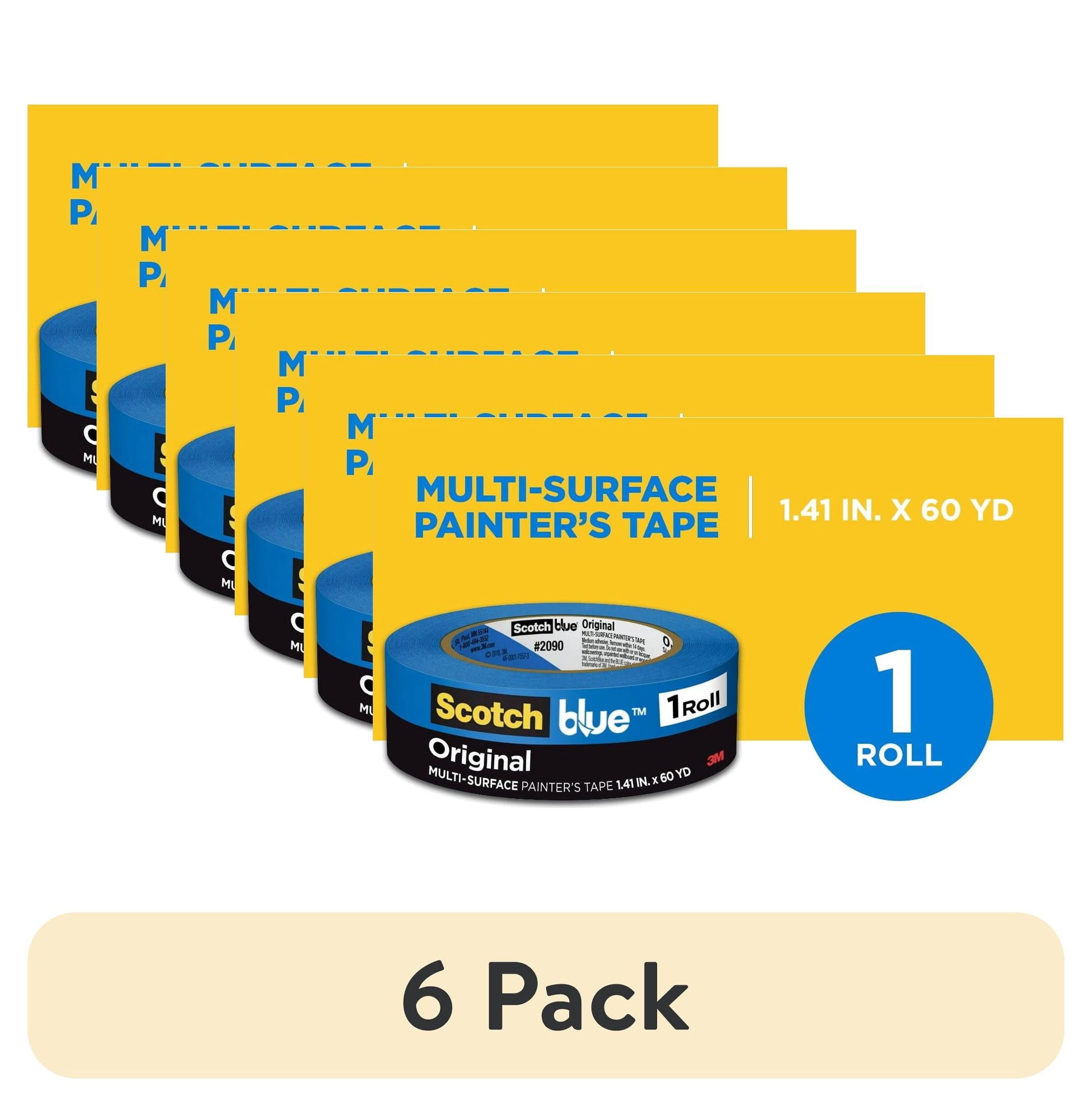 (6 pack) Scotch Blue Painter's Tape, 1.41 in. x 60 yd., 1 Pack, Original Multi-Surface, Paint Supplies