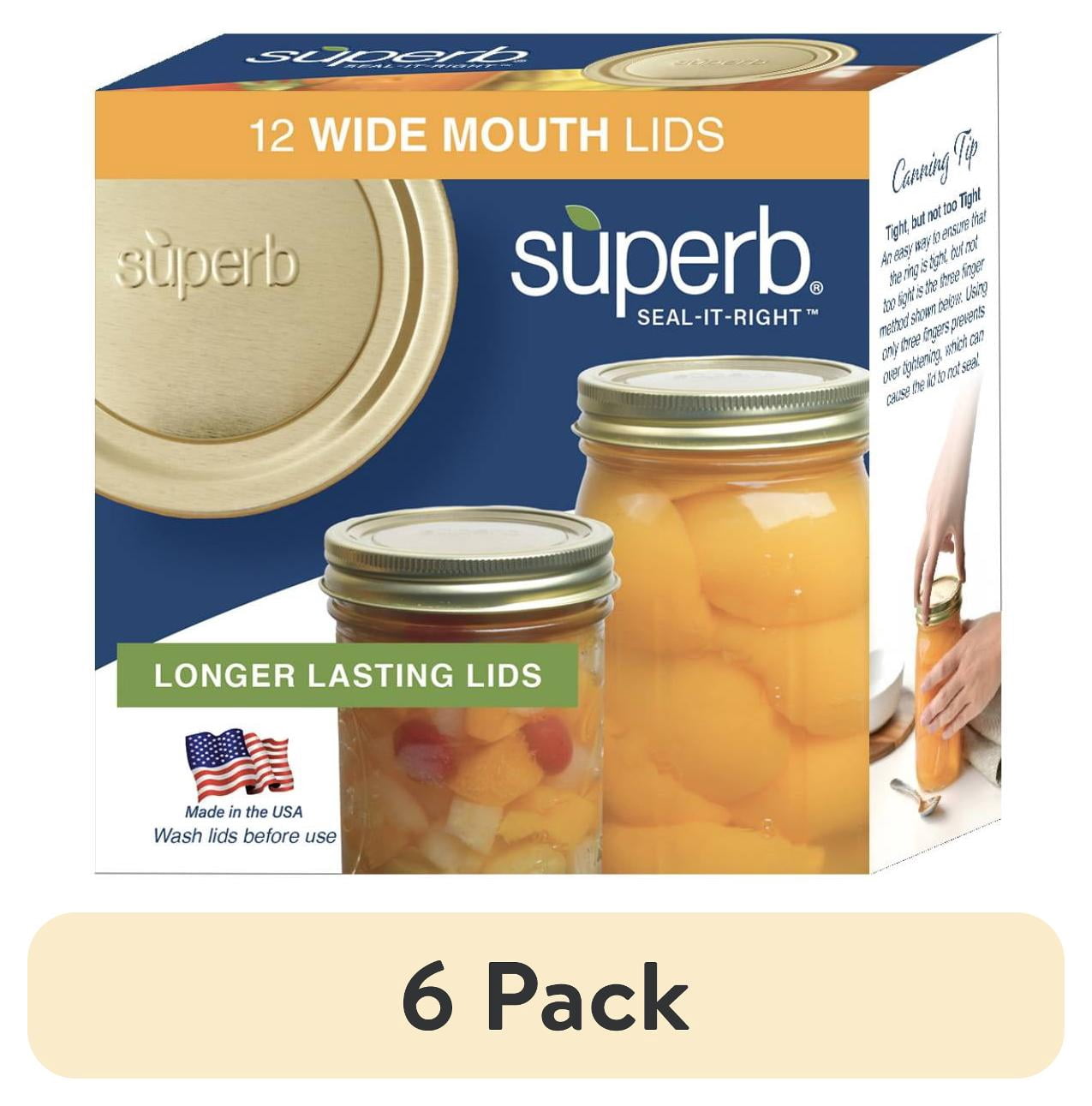 (6 pack) Superb 12-Pack Canning Jar Lids - Wide Mouth, One-Piece Replacement Mason Jar Lids for Canning and Preserving, Fits All Brands Wide Mouth Mason Jars