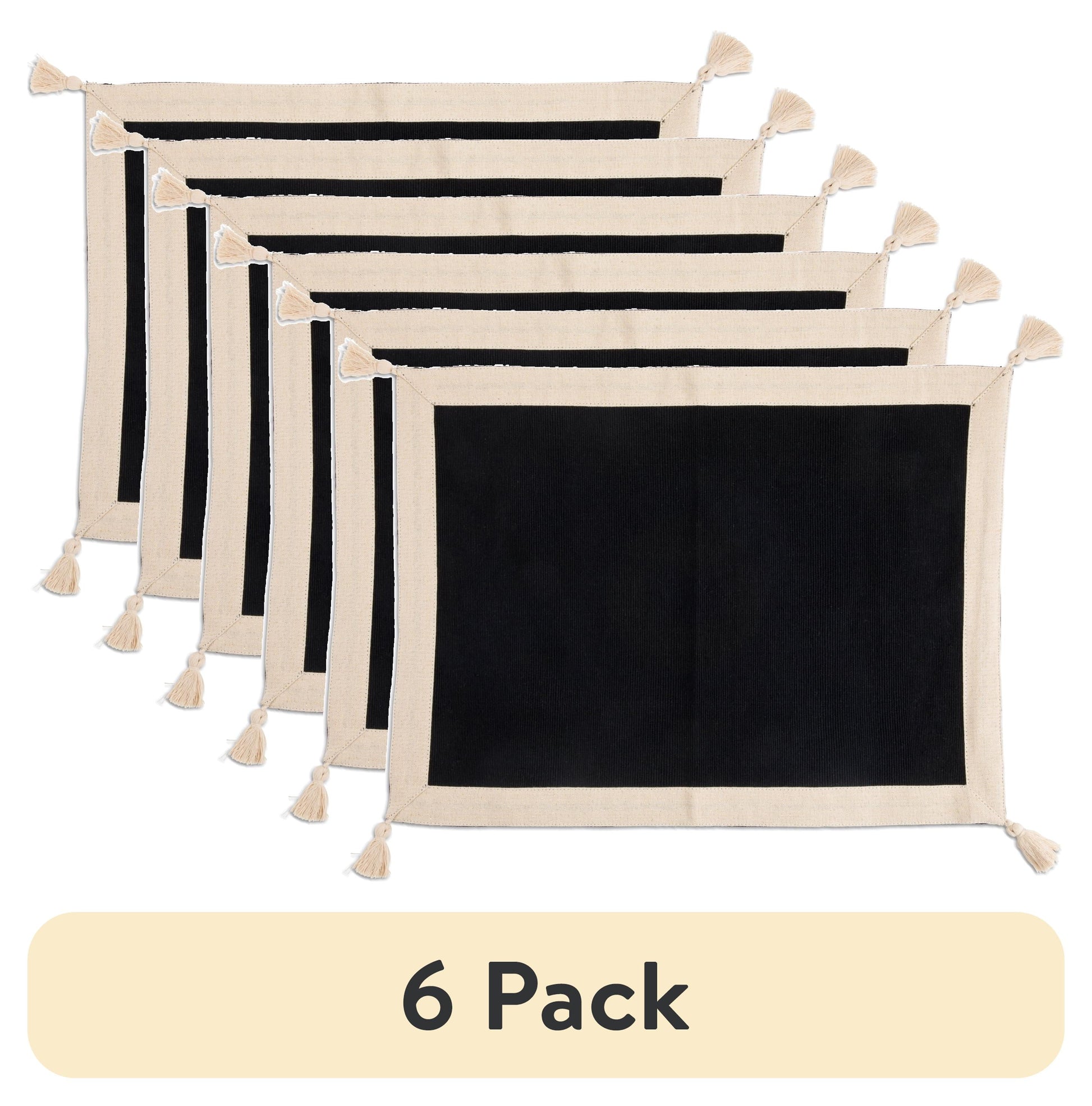 (6 pack) Thyme & Table Placemat, Black with Gold Border, 14 x 19"