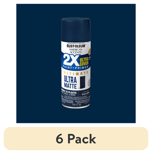 (6 pack) True Navy, Rust-Oleum American Accents 2X Ultra Cover Ultra Matte Spray Paint-344686, 12 oz