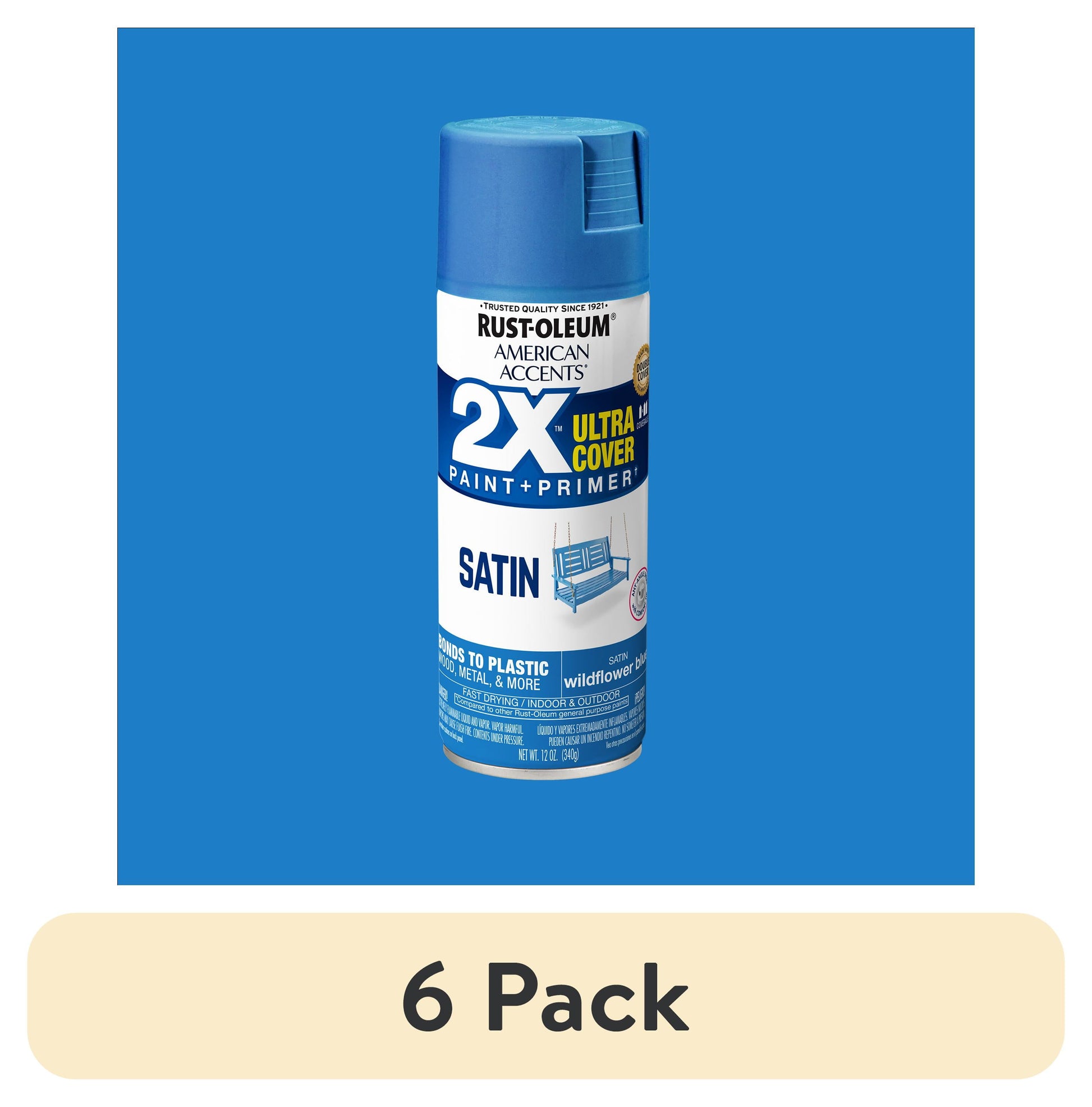 (6 pack) Wildflower, Rust-Oleum American Accents 2X Ultra Cover Pintura en Aerosol Satinada-327936, 12 oz