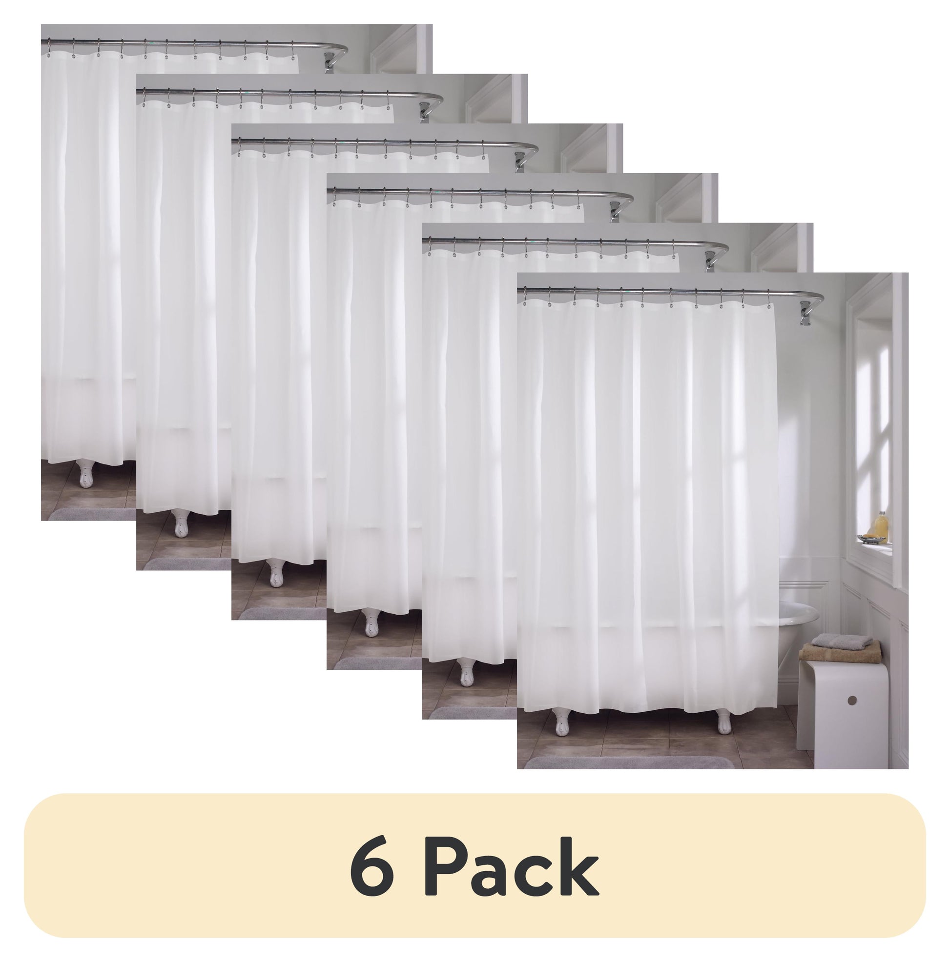(6 pack) Zenna Home White Super Heavyweight Vinyl Shower Curtain , 72" x 72"