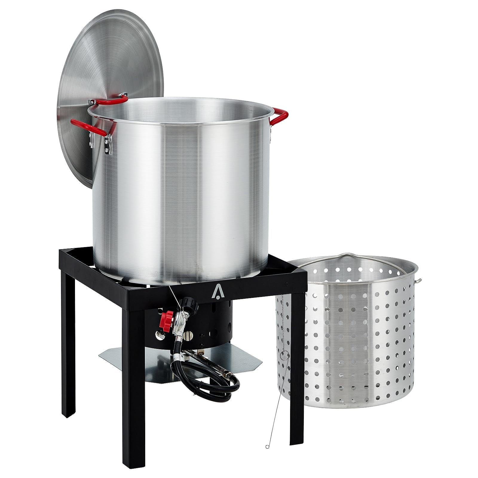 60 Qt Seafood Boiling Kit with Strainer, Outdoor Seafood Boil Pot and Basket with 100,000 BTUs Propane Burner and 10 PSI Regulator
