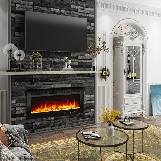 Mondawe 36-in W Black Fan-forced Electric Fireplace OR-M6836B-TR