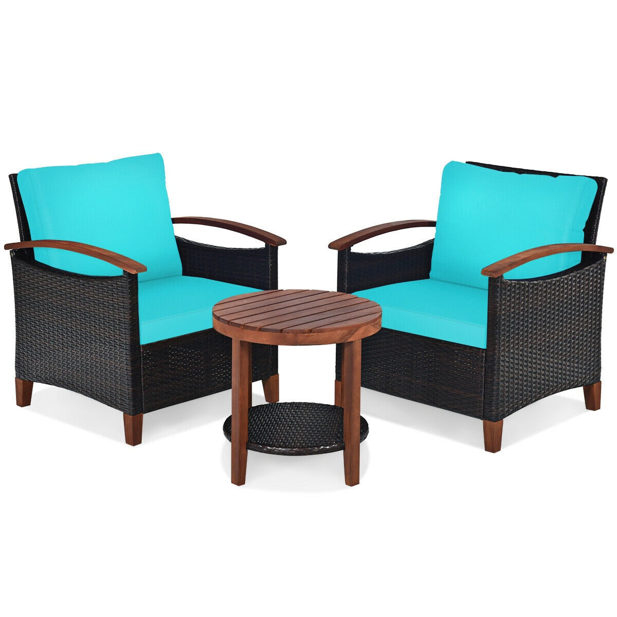 WELLFOR 3 -Piece Patio Conversation Set with Blue Cushions