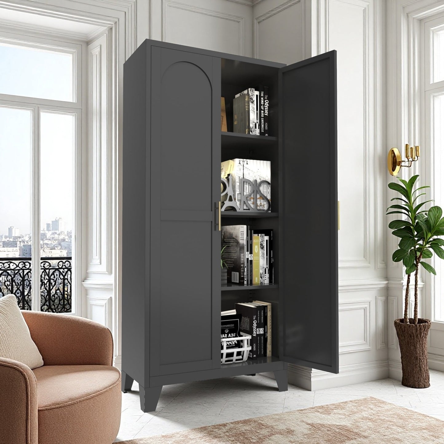 61" Metal Storage Cabinet with Doors and Adjustable Shelves,Garage Storage Cabinet for Home,Office,