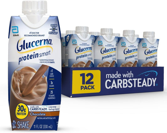 Glucerna Protein Smart Diabetes Care Shake, Chocolate, Diabetic Meal Replacement to Support Blood Sugar Management, 30g Protein, 150 Calories, Ready to Drink, 11-fl-oz Bottle, 12 Pack