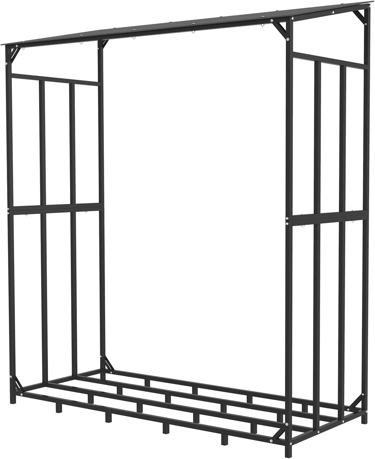 Fnacuody Firewood storage rack Heavy Duty Outdoor Firewood Storage Log Rack Metal Stand with Top Cover Wood Pile