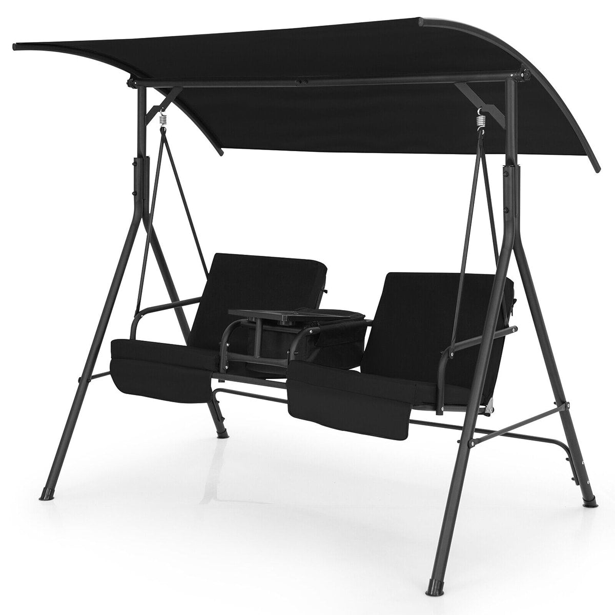 WELLFOR 2 -person Black Steel Outdoor Glider