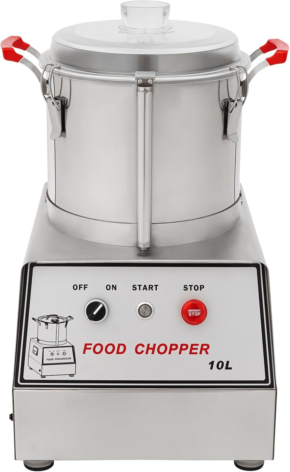 10L\/2.64Gal Commercial Food Processor, Stainless Steel Food Chopping Machine 110V 1100W Electric Vegetable Chopper for Chili Peppers, Carrots, Garlic, Onions, 1400rpm