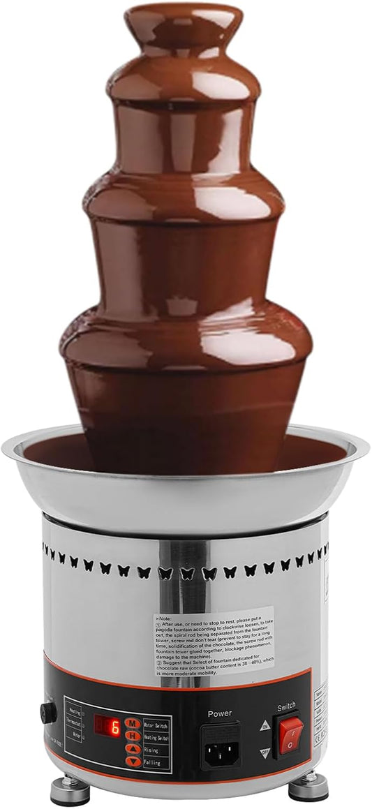 4 Tiers Chocolate Fondue Fountain, 6.6-Pound Digital Electric Stainless Steel Chocolate Melting Heating Machine Hot Chocolate Fondue Tower for Chocolate, Butter, Cheese