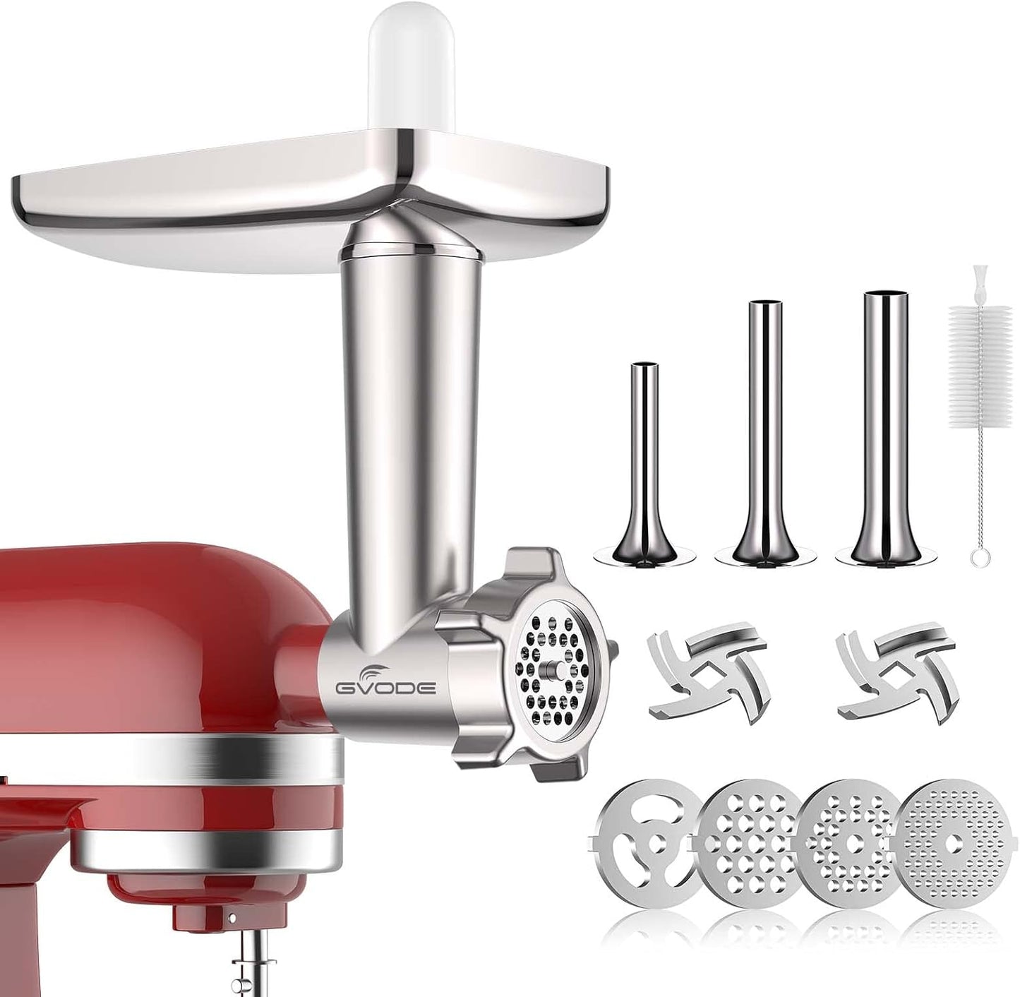 Metal Meat Grinder Attachment for KitchenAid Stand Mixer,Meat Grinder KitchenAid Includes 4 Grinding Plates, 3 Sausage Stuffer Tubes, 2 Grinding Blades, Meat Grinder Attachment by Gvode