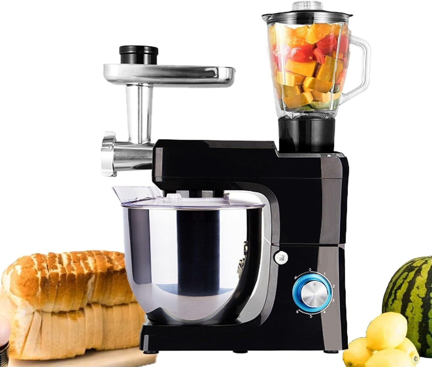 Stand Mixer 6 Speed ​​Food Processor,with 8L Bowl, Hook, Wire Whisk and Beater Optional Accessories Juicer, Meat Grinder 1500W Large Food Processors